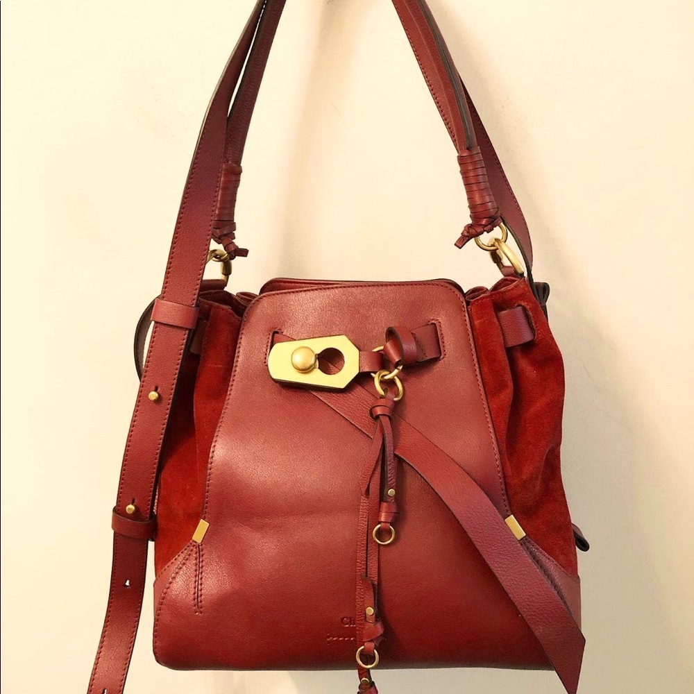 Chloe leather suede burgundy crossbody bag